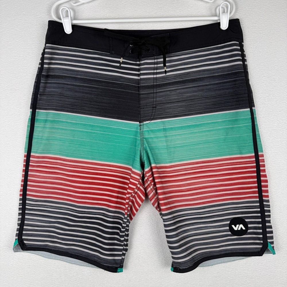 RVCA Board Shorts Mens 34 Multicolor Striped Performance Stretch Swim Trunks